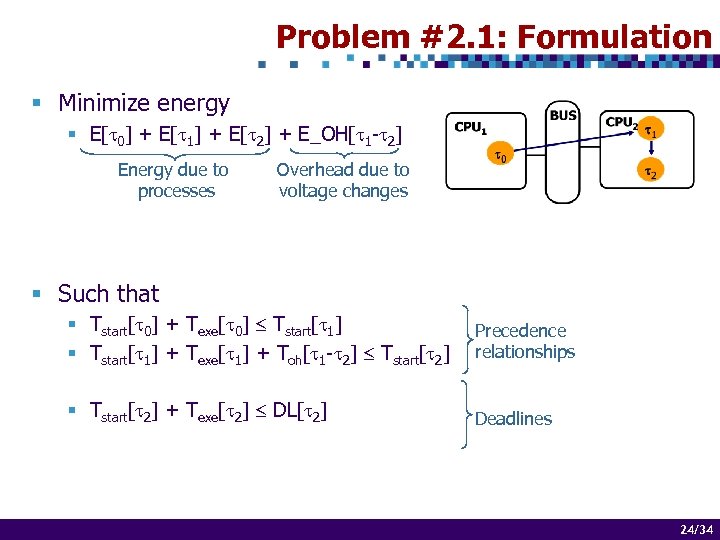 Problem #2. 1: Formulation § Minimize energy § E[t 0] + E[t 1] +