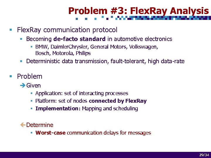 Problem #3: Flex. Ray Analysis § Flex. Ray communication protocol § Becoming de-facto standard