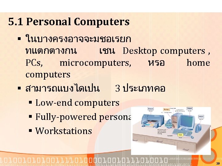 5. 1 Personal Computers § ในบางครงอาจจะมชอเรยก ทแตกตางกน เชน Desktop computers , PCs, microcomputers, หรอ