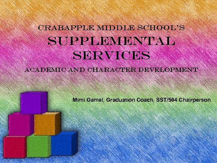 Crabapple Middle School’s Supplemental Services Academic and Character development Mimi Gamel, Graduation Coach, SST/504