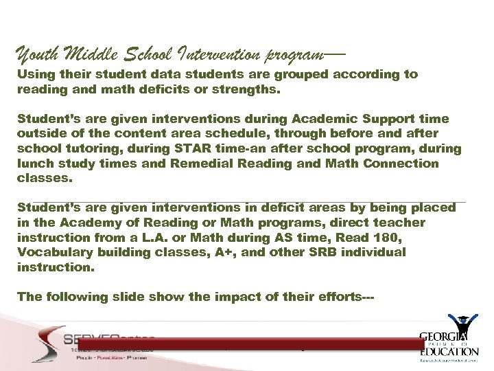 Youth Middle School Intervention program— Using their student data students are grouped according to