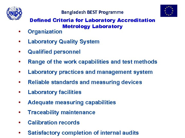 Bangladesh BEST Programme Defined Criteria for Laboratory Accreditation Metrology Laboratory • Organization • Laboratory