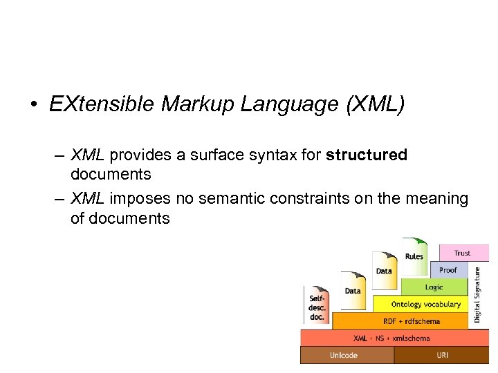  • EXtensible Markup Language (XML) – XML provides a surface syntax for structured