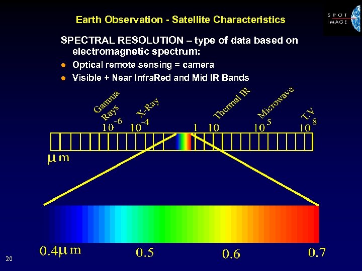 Earth Observation - Satellite Characteristics SPECTRAL RESOLUTION – type of data based on electromagnetic