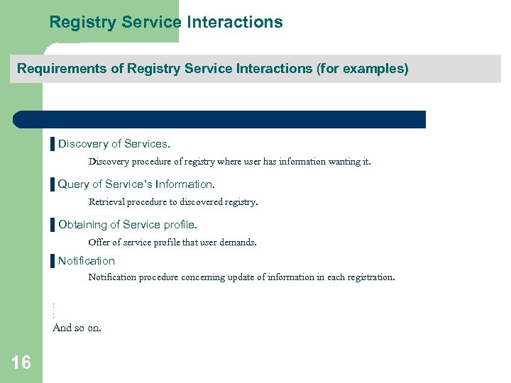 Registry Service Interactions Requirements of Registry Service Interactions (for examples) ▌Discovery of Services. Discovery