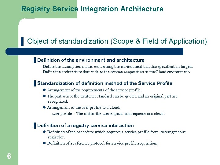 Registry Service Integration Architecture ▌ Object of standardization (Scope & Field of Application) ▌Definition