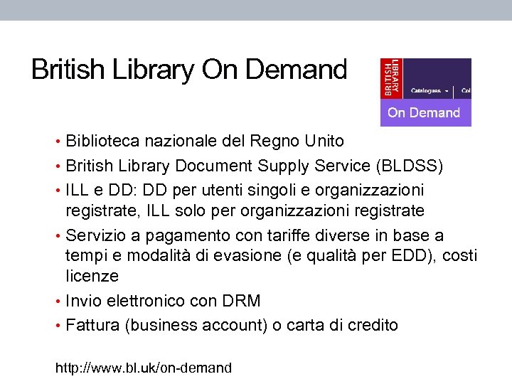 British Library On Demand • Biblioteca nazionale del Regno Unito • British Library Document