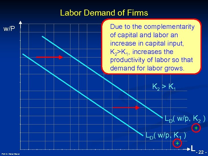 Labor Demand of Firms w/P Due to the complementarity of capital and labor an