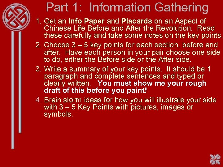 Part 1: Information Gathering 1. Get an Info Paper and Placards on an Aspect