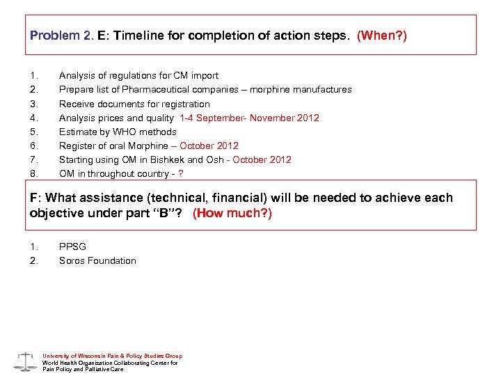Problem 2. E: Timeline for completion of action steps. (When? ) 1. 2. 3.