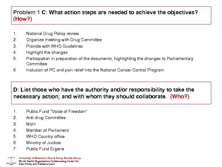 Problem 1 C: What action steps are needed to achieve the objectives? (How? )