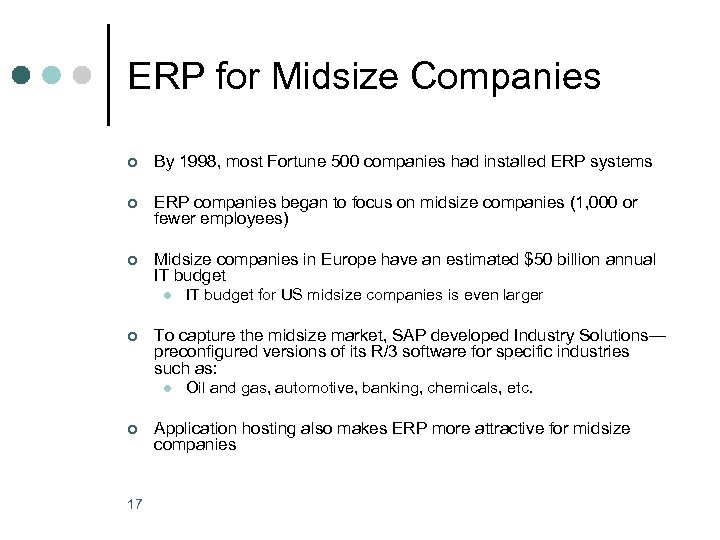 ERP for Midsize Companies ¢ By 1998, most Fortune 500 companies had installed ERP