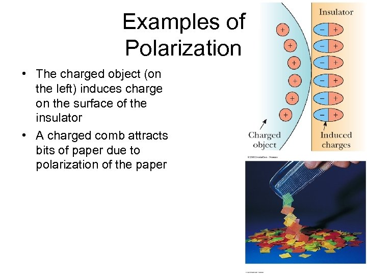 Examples of Polarization • The charged object (on the left) induces charge on the