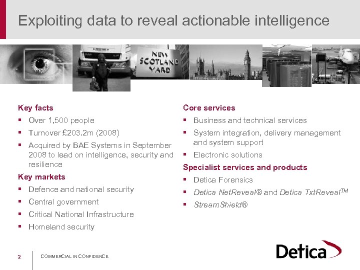 Exploiting data to reveal actionable intelligence Key facts Core services § Over 1, 500