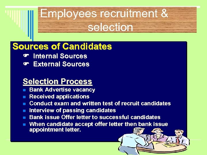 Employees recruitment & selection Sources of Candidates Internal Sources External Sources Selection Process n
