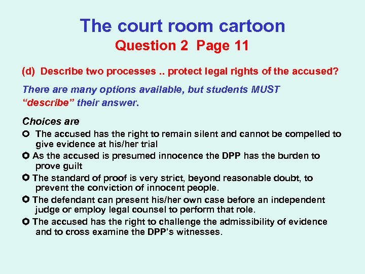 The court room cartoon Question 2 Page 11 (d) Describe two processes. . protect