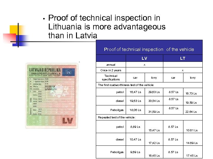  • Proof of technical inspection in Lithuania is more advantageous than in Latvia