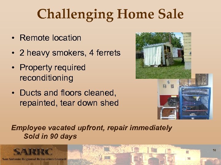 Challenging Home Sale • Remote location • 2 heavy smokers, 4 ferrets • Property