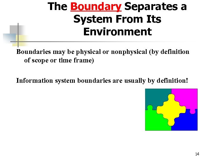 The Boundary Separates a System From Its Environment Boundaries may be physical or nonphysical