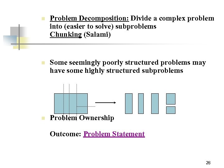 n Problem Decomposition: Divide a complex problem into (easier to solve) subproblems Chunking (Salami)