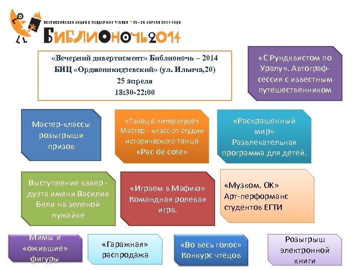  «С Рундквистом по Уралу» . Автографсессия с известным путешественником «Вечерний дивертисмент» Библионочь –