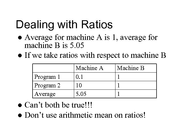 Dealing with Ratios Average for machine A is 1, average for machine B is