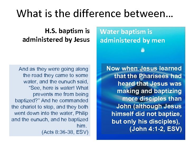 What is the difference between… H. S. baptism is administered by Jesus And as