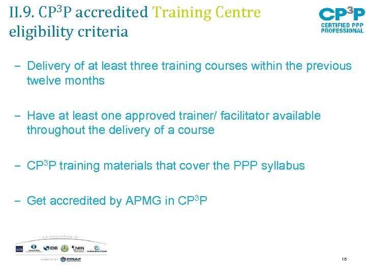 II. 9. CP 3 P accredited Training Centre eligibility criteria − Delivery of at