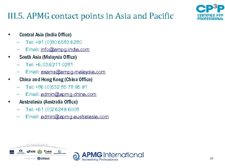 III. 5. APMG contact points in Asia and Pacific • Central Asia (India Office)