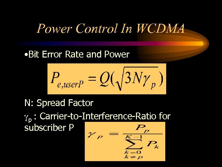 Power Control In WCDMA • Bit Error Rate and Power N: Spread Factor p