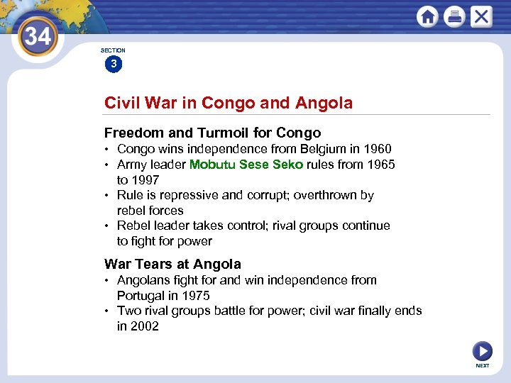 SECTION 3 Civil War in Congo and Angola Freedom and Turmoil for Congo •