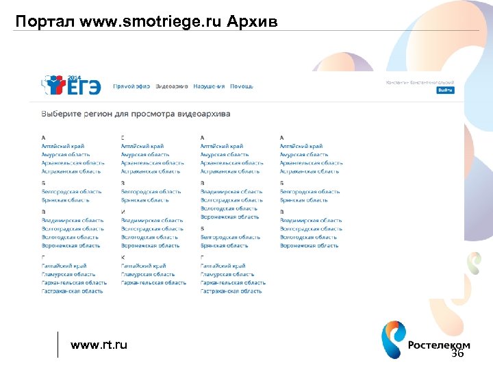 Портал www. smotriege. ru Архив www. rt. ru 36 