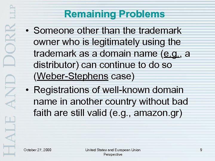 Remaining Problems • Someone other than the trademark owner who is legitimately using the