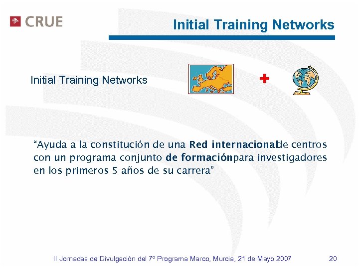 Initial Training Networks + “Ayuda a la constitución de una Red internacional centros de