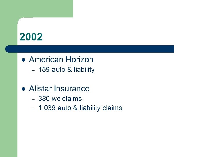 2002 l American Horizon – l 159 auto & liability Alistar Insurance – –