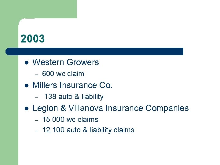 2003 l Western Growers – l Millers Insurance Co. – l 600 wc claim