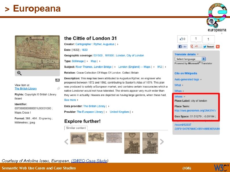 (108) > Europeana Courtesy of Antoiine Isaac, European, (SWEO Case Study) Semantic Web Use