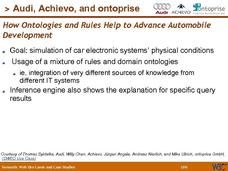(29) > Audi, Achievo, and ontoprise How Ontologies and Rules Help to Advance Automobile