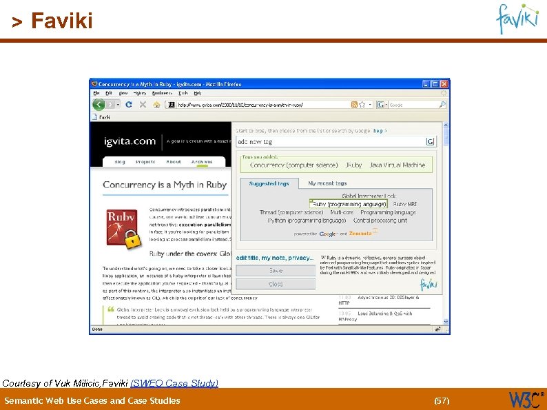 (57) > Faviki Courtesy of Vuk Milicic, Faviki (SWEO Case Study) Semantic Web Use