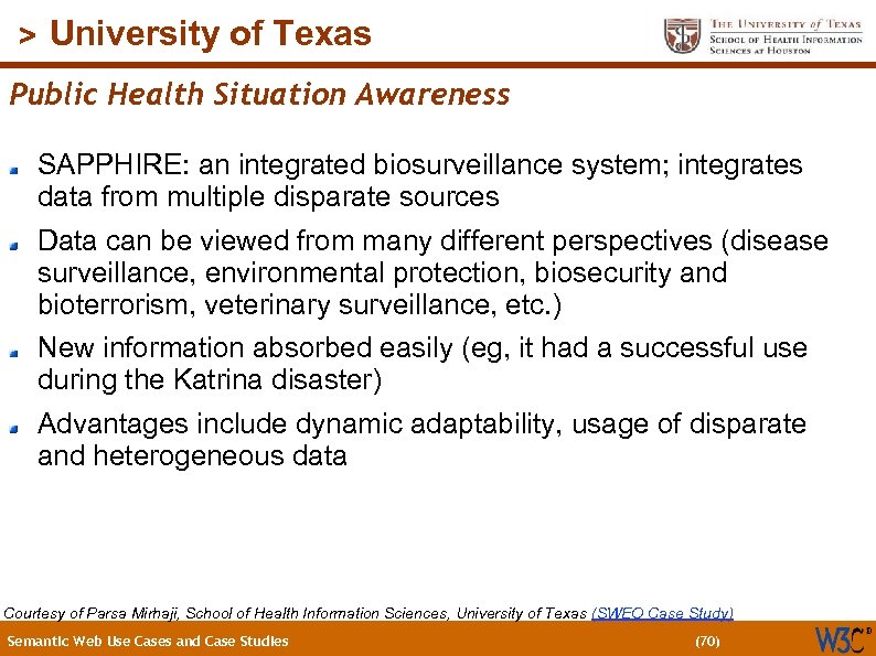 (70) > University of Texas Public Health Situation Awareness SAPPHIRE: an integrated biosurveillance system;