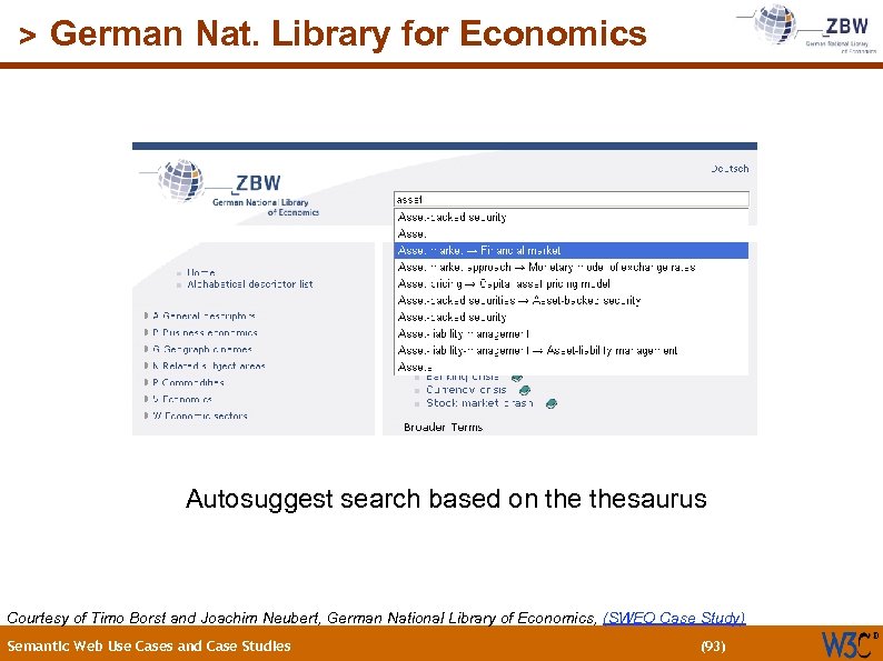 (93) > German Nat. Library for Economics Autosuggest search based on thesaurus Courtesy of