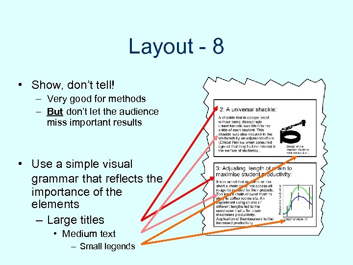 Layout - 8 • Show, don’t tell! – Very good for methods – But
