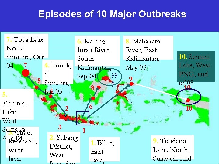 Episodes of 10 Major Outbreaks 7. Toba Lake North Sumatra, Oct 4. Lubuk, 04