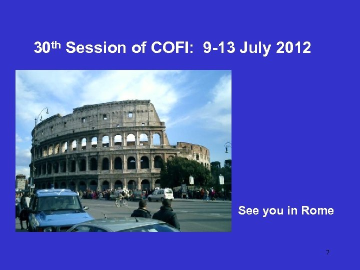 30 th Session of COFI: 9 -13 July 2012 See you in Rome 7