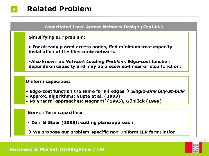 3 Related Problem Capacitated Local Access Network Design (Cap. LAN) Simplifying our problem: •