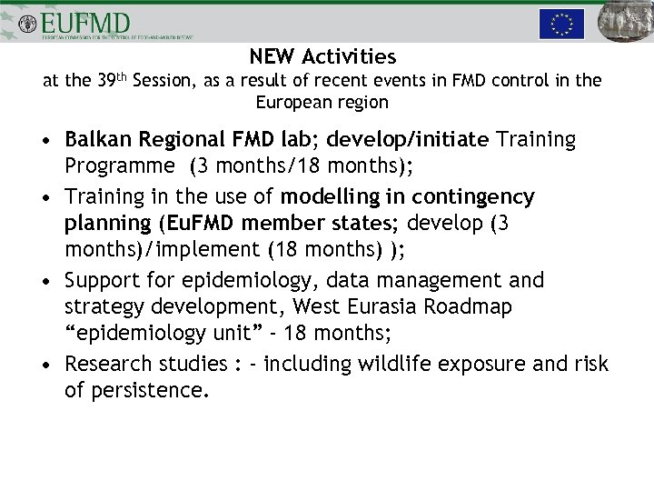 NEW Activities at the 39 th Session, as a result of recent events in