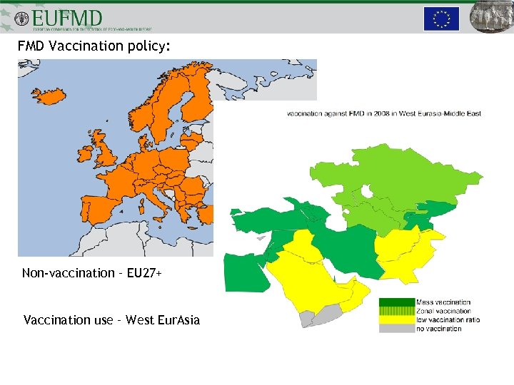 FMD Vaccination policy: Non-vaccination – EU 27+ Vaccination use – West Eur. Asia 