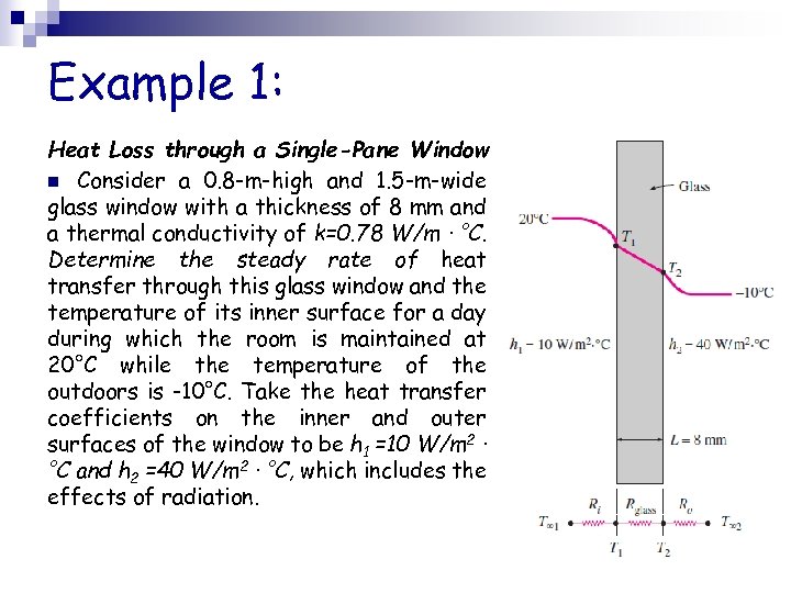 Example 1: Heat Loss through a Single-Pane Window n Consider a 0. 8 -m-high
