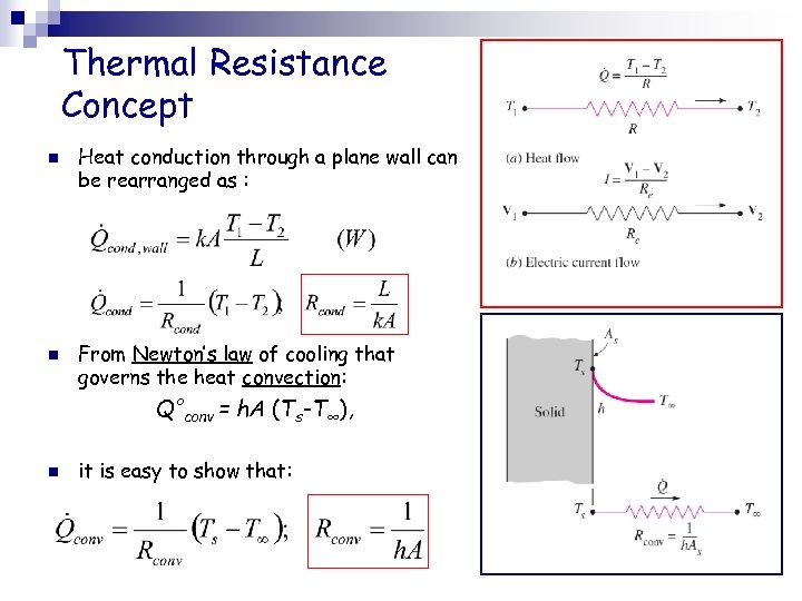 Thermal Resistance Concept n n Heat conduction through a plane wall can be rearranged