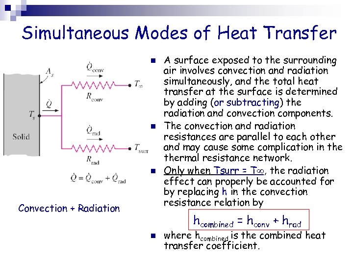 Simultaneous Modes of Heat Transfer n n n Convection + Radiation A surface exposed